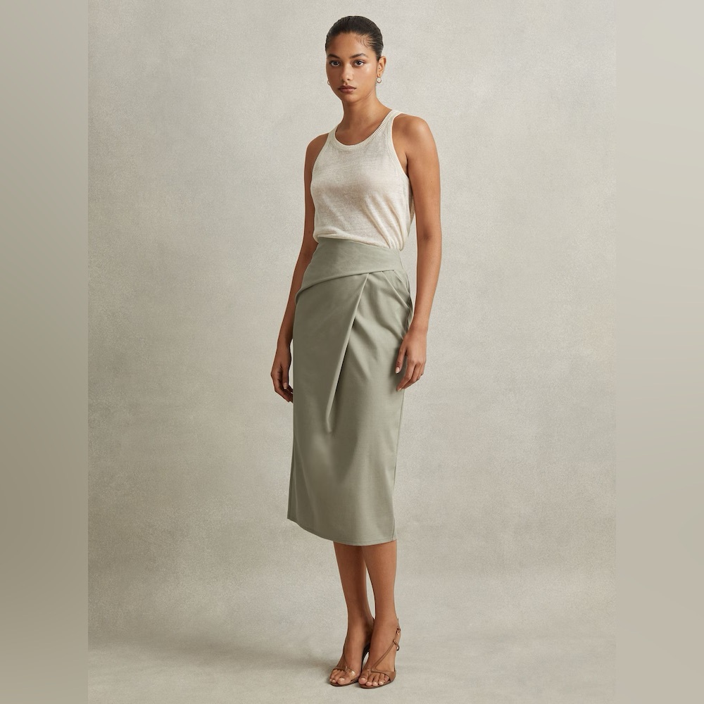 Reiss Nadia Cotton Blend Wrap Front Midi Skirt - 6
